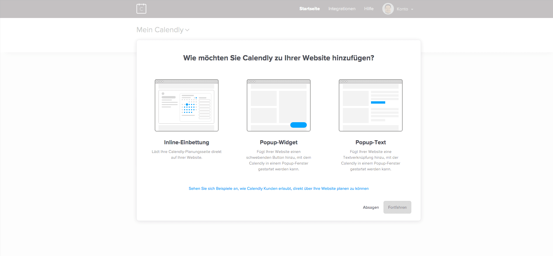Calendly Einbettungsoptionen