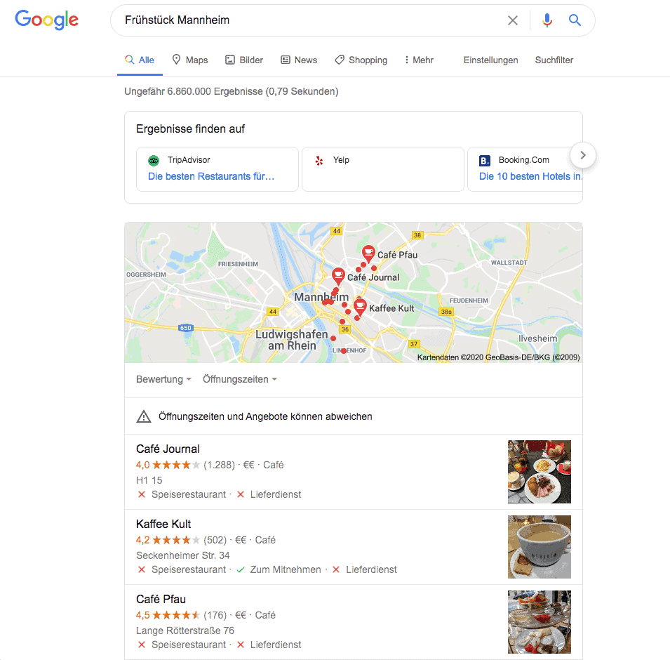 Local Pack Darstellung in der Google Suche