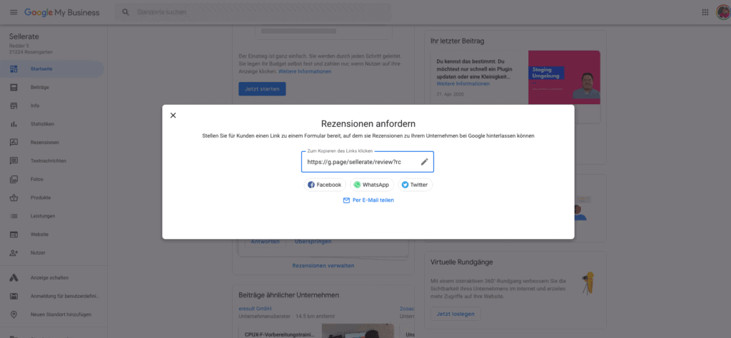 Google My Business Bewertungslink weiterleiten