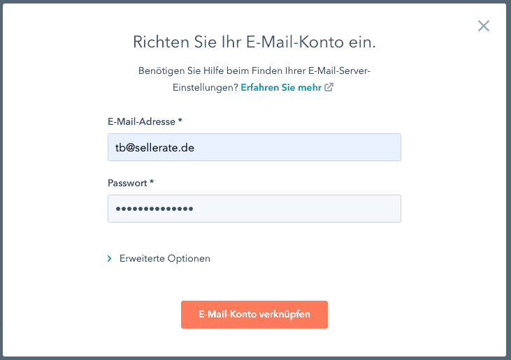 Anmeldedaten des E-Mail-Kontos eingeben