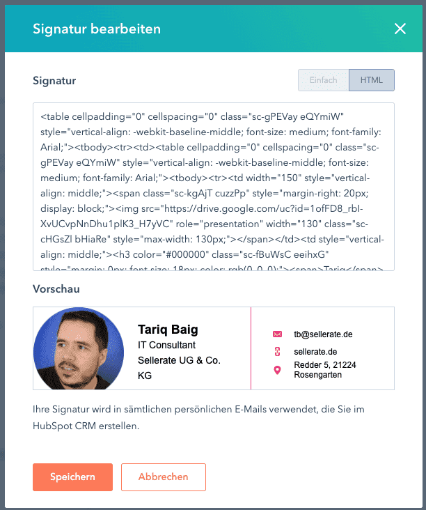 Signatur im HTML-Editor einfügen