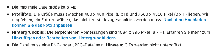 LinkedIn Bildgrößen Übersicht