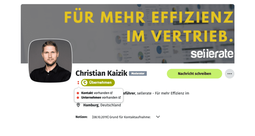 XING-Profil mit snapADDY Button