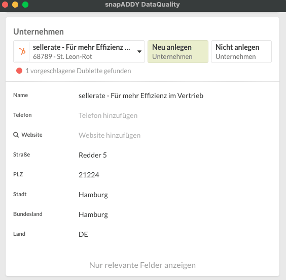 snapADDY Unternehmensdaten übernehmen