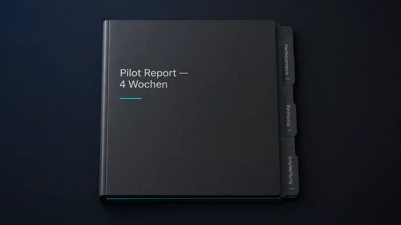 Gebundener Report zum vierwoechigen Pilot-Projekt mit drei Registerreitern