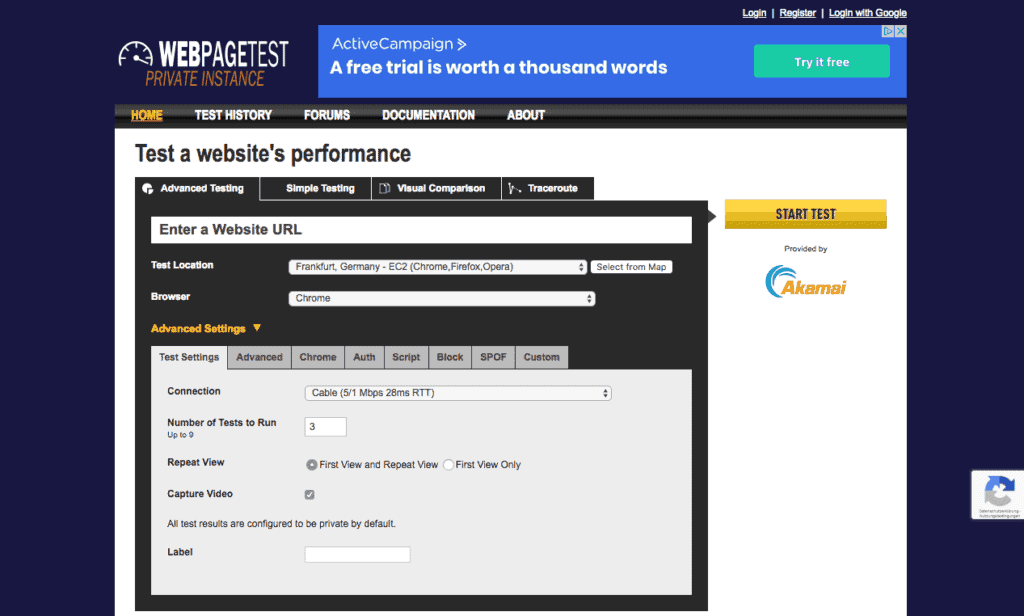 WebPageTest – Website Performance and Optimization Test
